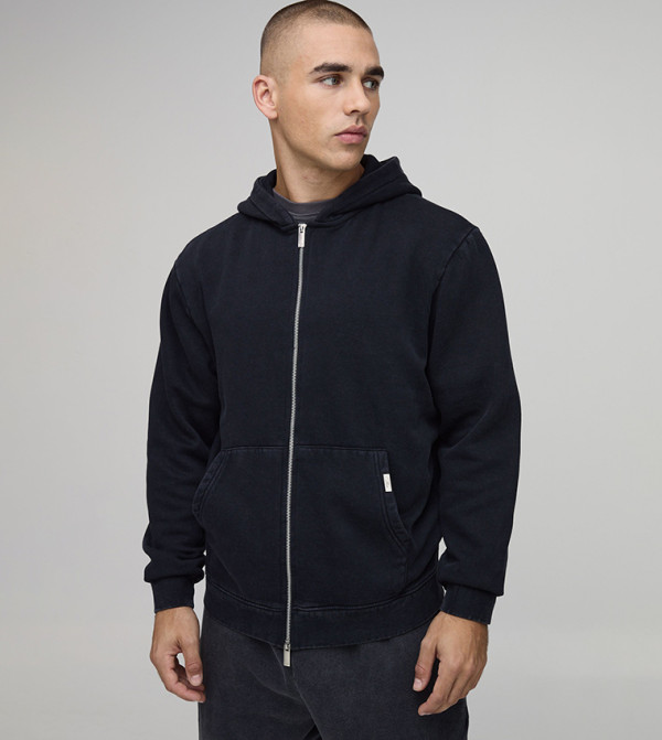 Essential Washed Boxy Zip Through Hooded Jacket