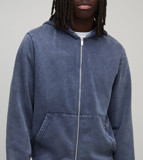 Essential Washed Boxy Fit Zip-Through Hooded Jacket