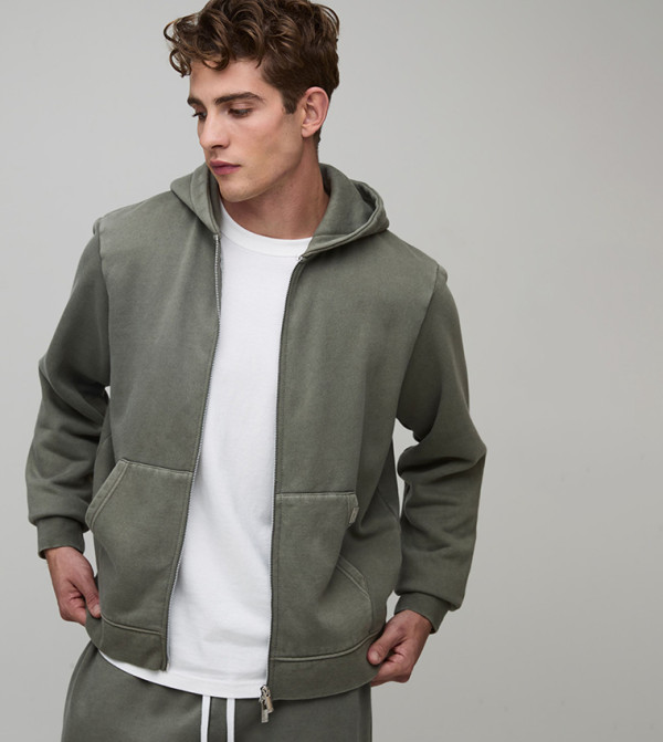 Essential Washed Boxy Fit Zip-Through Hooded Jacket