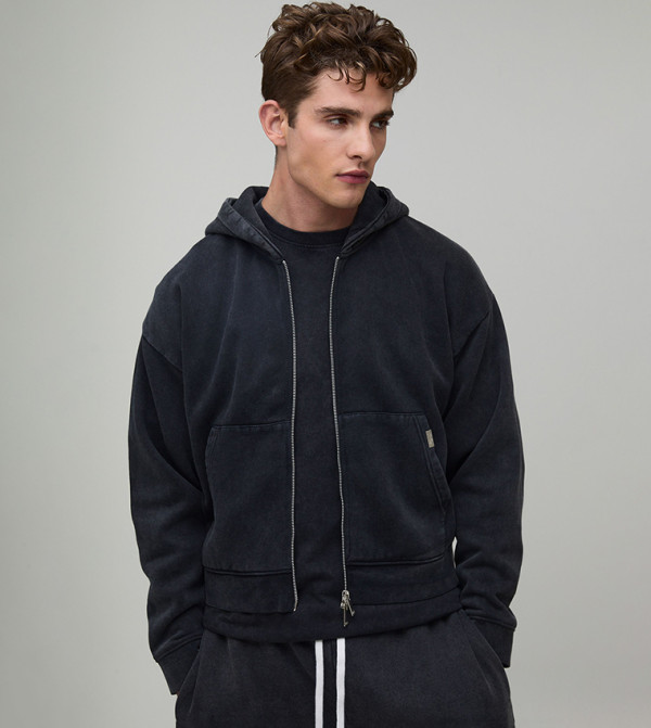 Essential Shrunken Boxy Fit Zip-Through Hooded Jacket