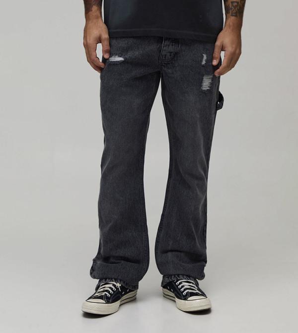 Star Studded Split Hem Carpenter Stacked Flared Jeans