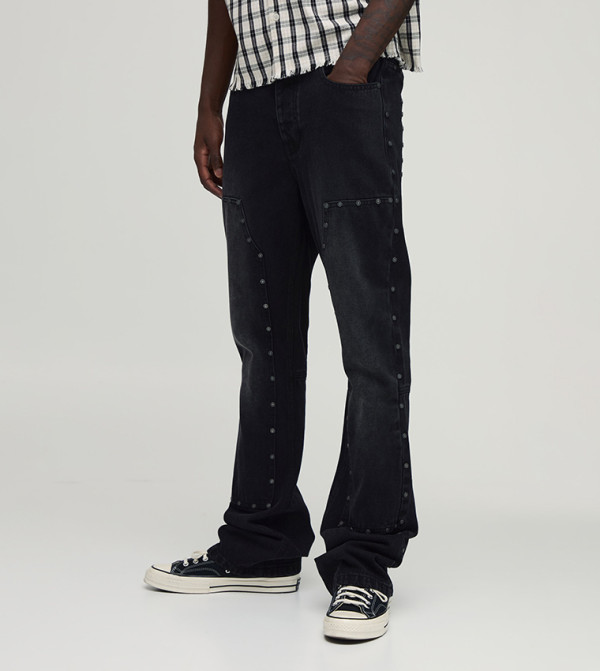 Studded Carpenter Stacked Slim Fit Flared Jeans