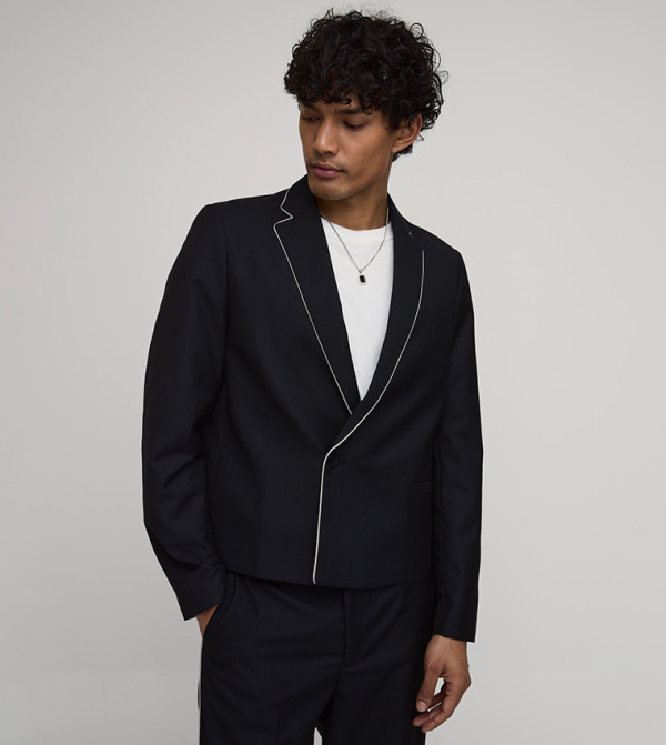 Piping Trim Cropped Boxy Blazer