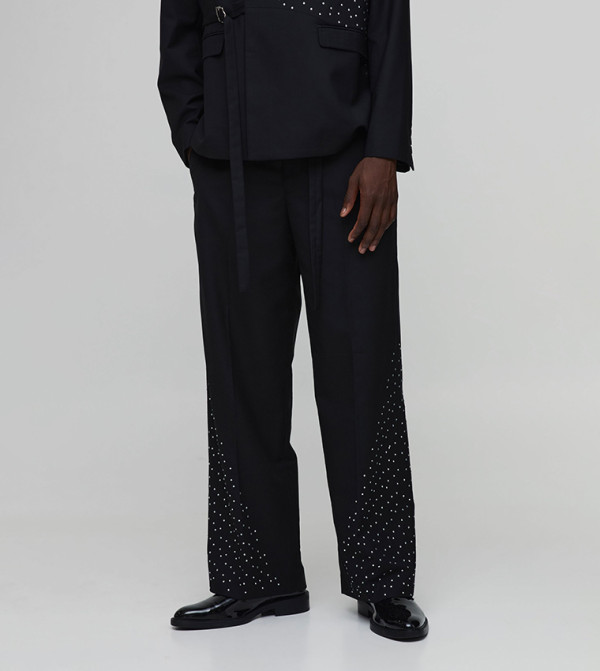 Embellished Belted Wide Leg Trousers