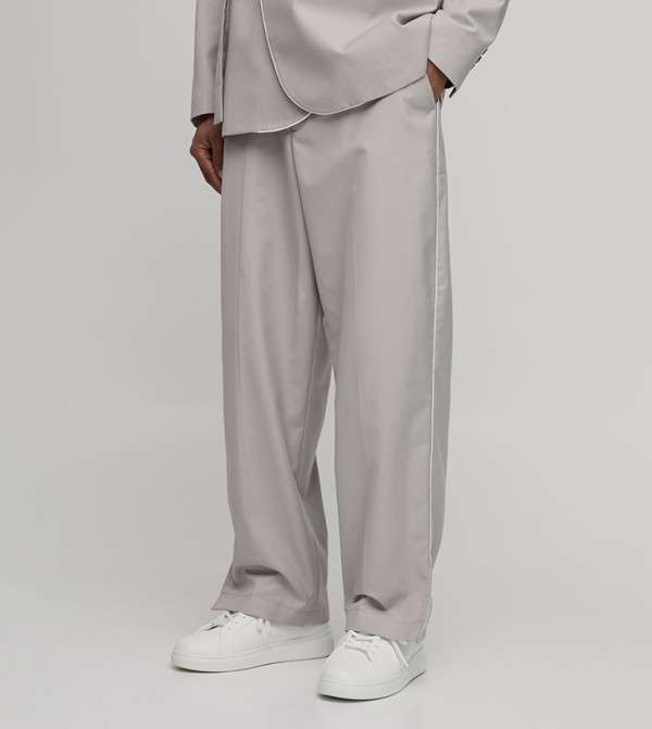 Satin Trim Split Hem Straight Fit Trousers
