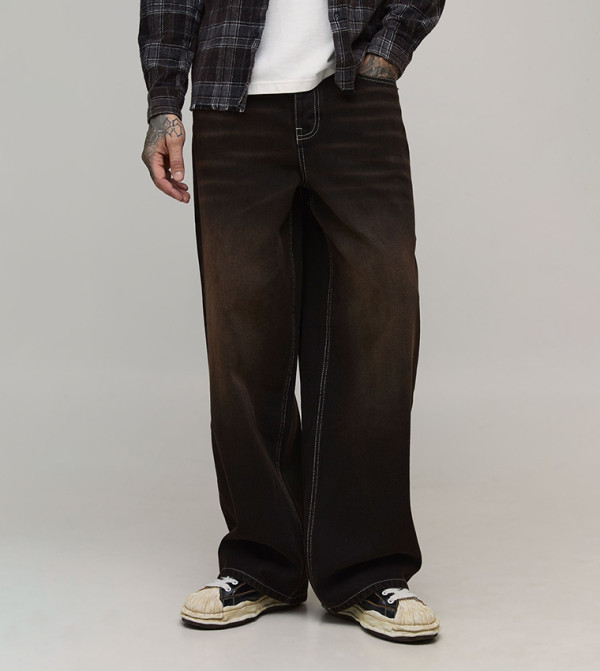 Tall Wash Contrast Stitch Baggy Carpenter Jeans