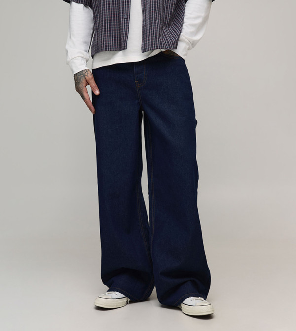 Tall Wash Contrast Stitch Baggy Carpenter Jeans