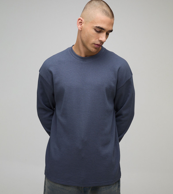 Waffle Textured Long Sleeves Oversized T-Shirt