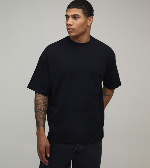 Waffle Textured Crew Neck Oversized T-Shirt