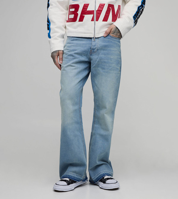 Tall Washed Relaxed Flared Let Down Hem Jeans