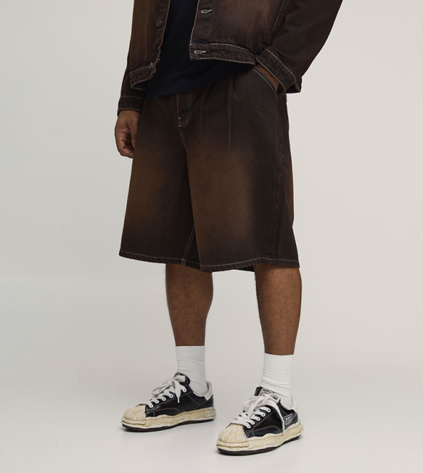 Tinted Washed Pleated Front Parachute Shorts