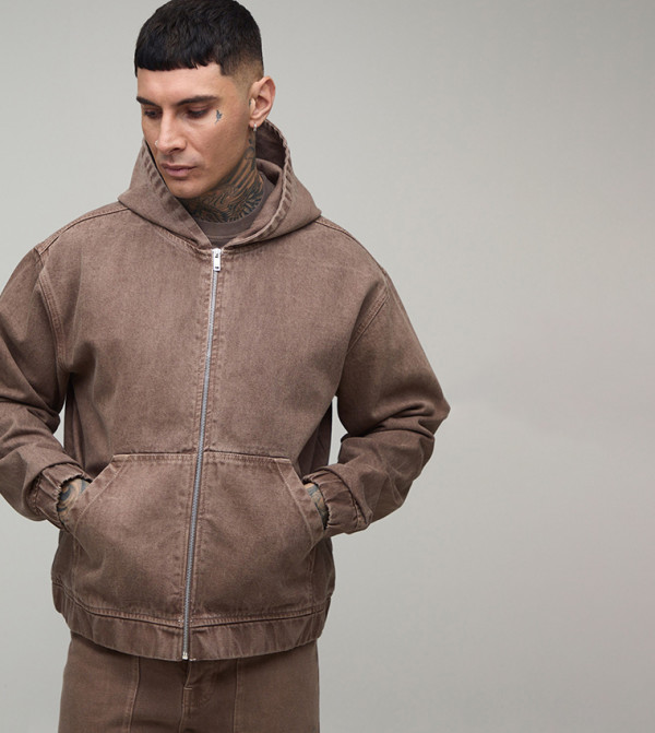 Tall Tinted Washed Zip-Up Hooded Denim Jacket