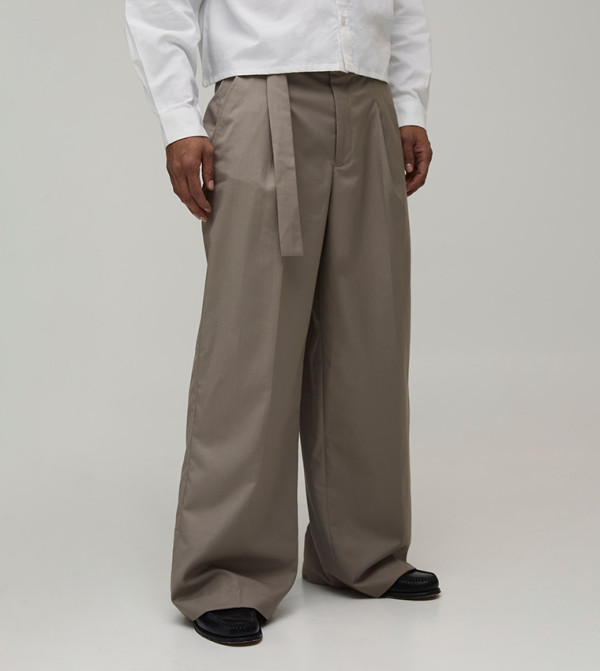 Wide Fit Belted Pleat Front Tailored Trousers