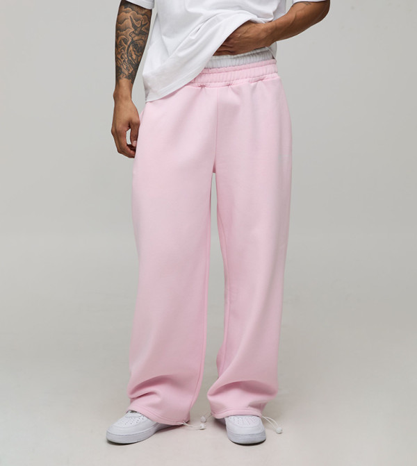 Wide Leg Tie Cuff Double Waistband Sweatpants