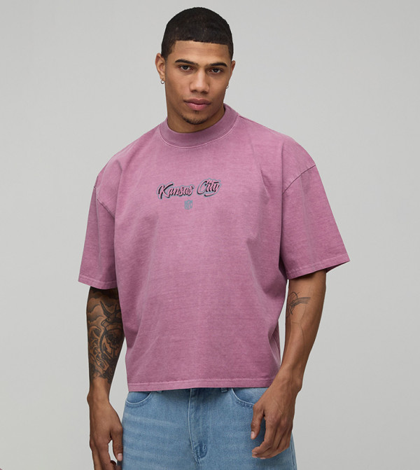 تيشيرت بوكسي مغسول بطبعة كانساس سيتي مرخصة