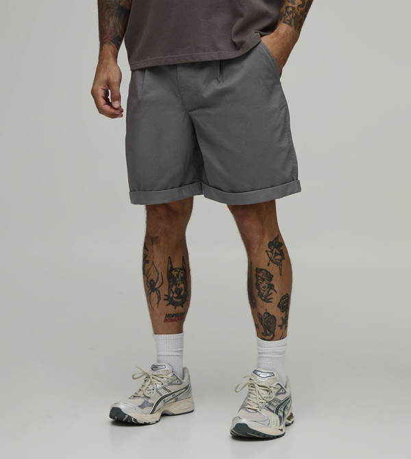 Mid Length Relaxed Turn Up Hem Shorts
