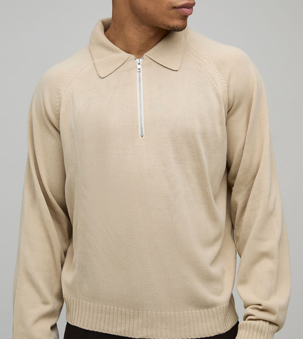 1/4 Zip Knitted Polo Neck Sweater