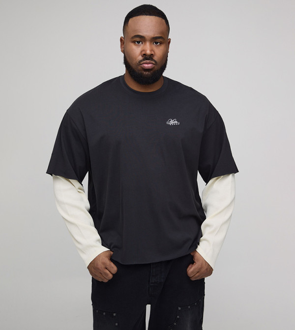 Plus & Tall Waffle Faux Layer Heavyweight Boxy T-Shirt