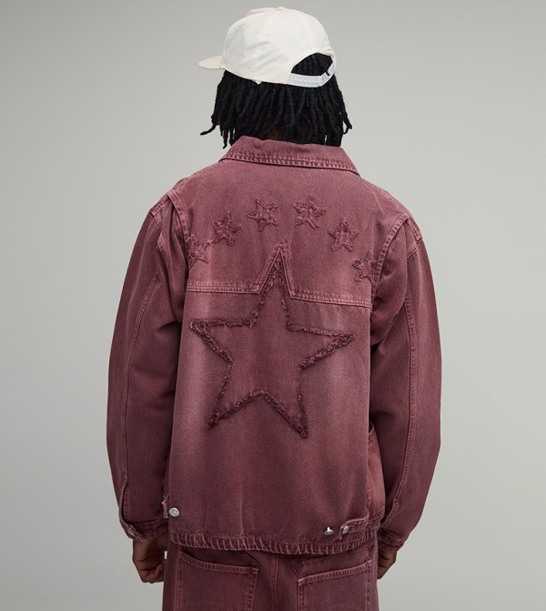 Tall Overdyed Western Applique Denim Harrington Jacket