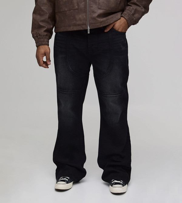 Western Seam Detail Slim Fit Stacked Flared Jeans