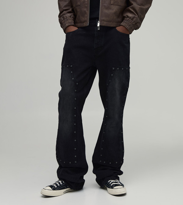 Tall Studded Carpenter Stacked Flared Jeans