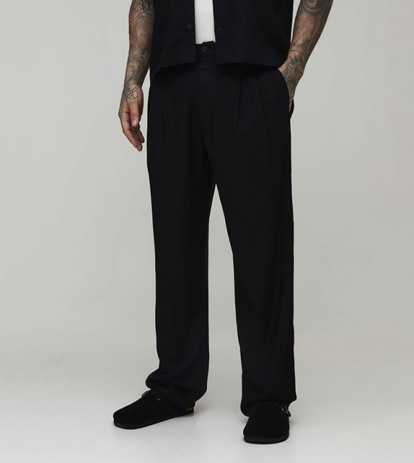 Tall Half & Half Waistband Straight Fit Linen Blend Trousers