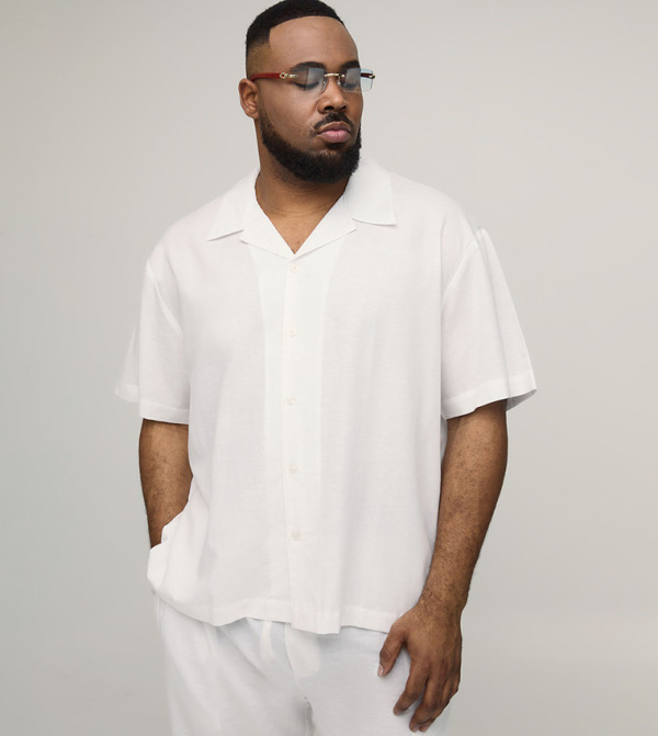 Plus & Tall Oversized Short Sleeves Linen Blend Shirt