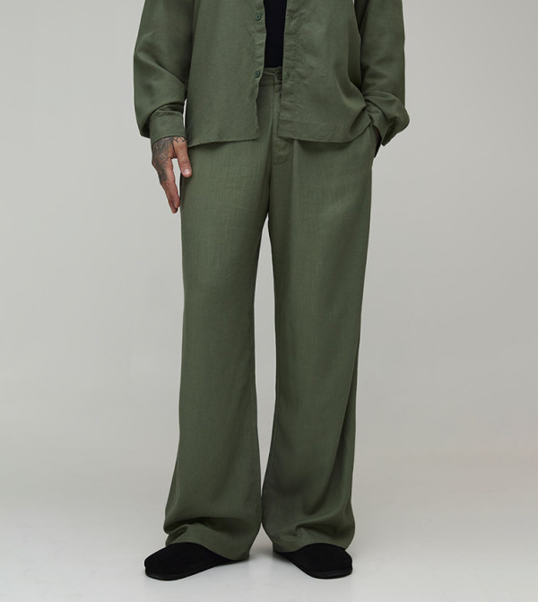 Tall Half & Half Waistband Wide Leg Linen Blend Trousers