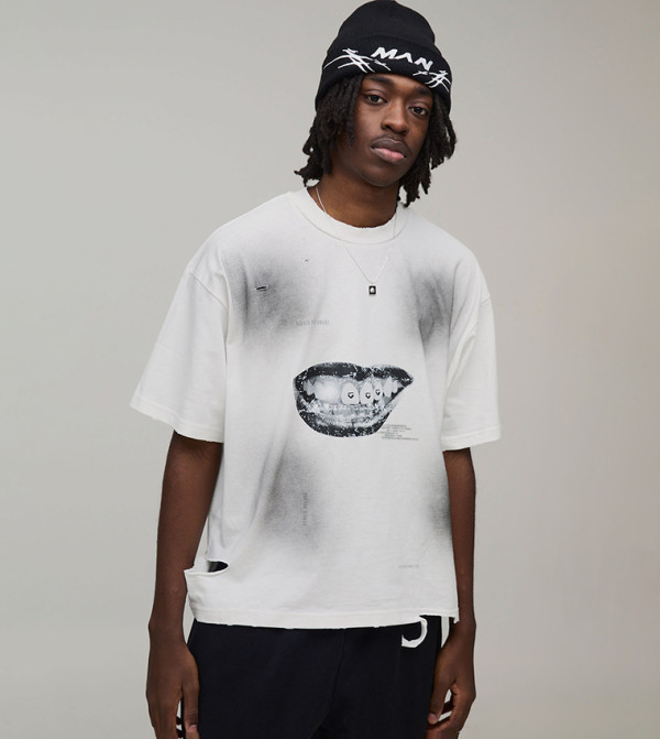 تيشيرت اوفرسايز مغسول بطبعة