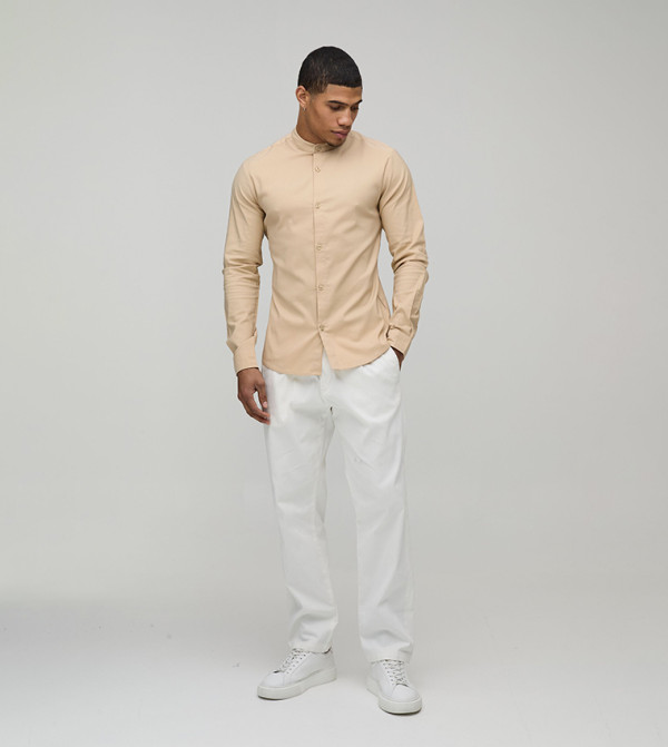 Slim Fit Grandad Collar Cotton Shirt