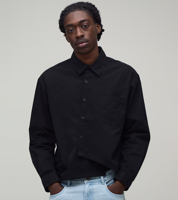 Asymmetric Placket Poplin Long Sleeves Oversized Shirt