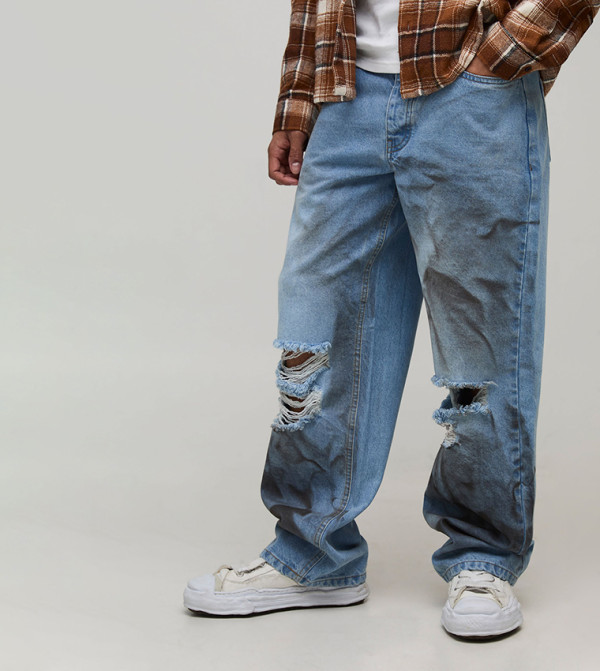Dirty Wash Ripped Relaxed Fit Jeans
