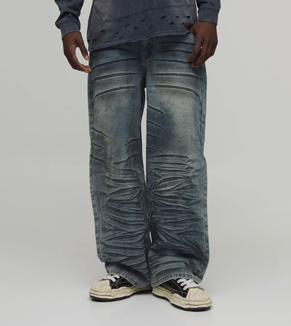 Extreme Crease Wash Wide Leg Jeans