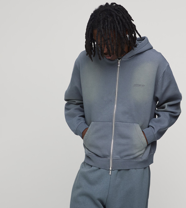 Spray Wash Embroidered Oversized Hooded Jacket