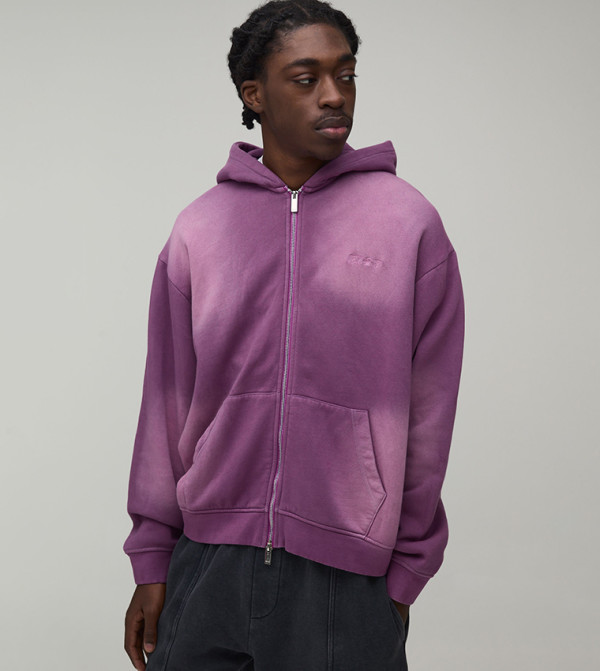 Spray Wash Embroidered Double Oversized Hooded Jacket