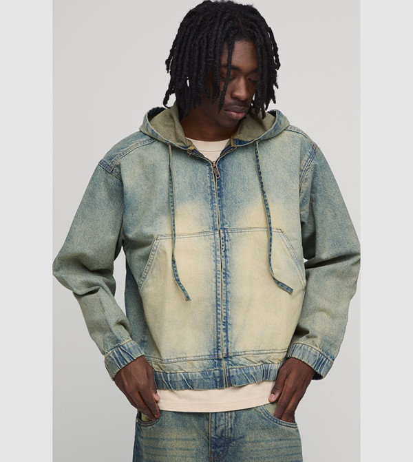Washed Zip-Through Denim Hooded Jacket