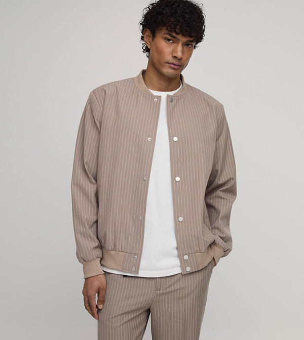 Tailored Regular Fit Striped Bomber Jacket