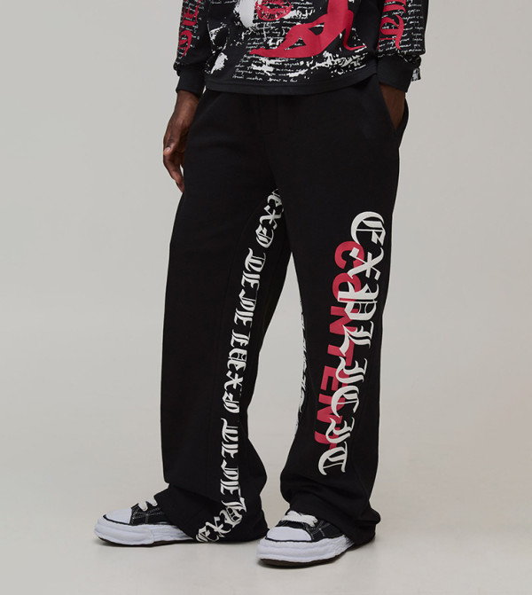 Gothic Print Flared Wide Leg Sweatpants