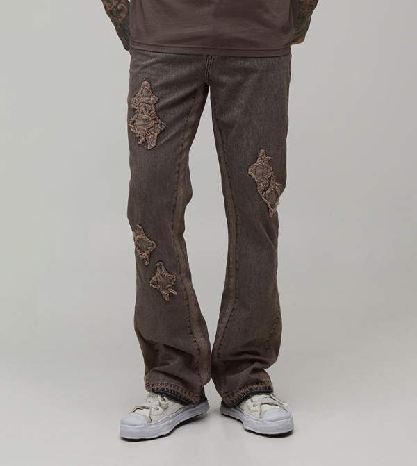 Tall Washed Appliqued Slim Flared Jeans