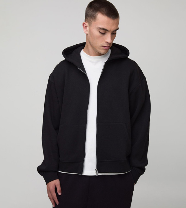 Solid Oversized Zip-Through Hooded Jacket