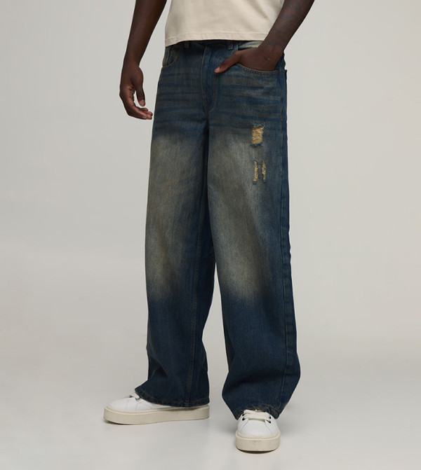 Tinted Baggy Fit Distressed Jeans