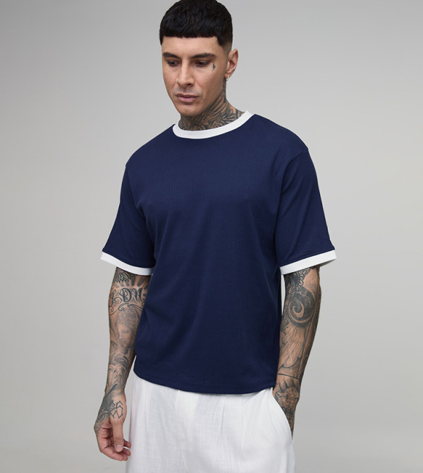 Tall Textured Boxy Fit Crew Neck T-Shirt