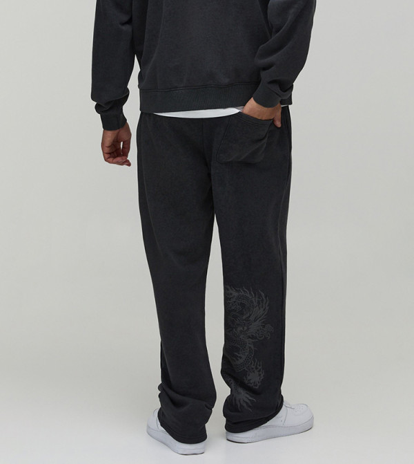 Baggy Fit Ofclman Applique Dragon Washed Sweatpants