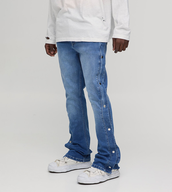 Popper Side Stretch Slim Fit Flared Jeans