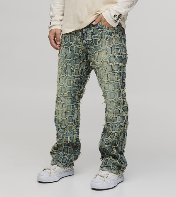 Distressed Washed Slim Fit Flared Jeans