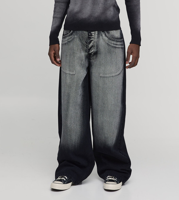 Rigid Bleach Washed Baggy Fit Jeans