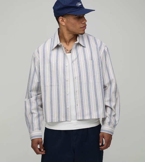 Cropped Striped Long Sleeves Oversized Shirt