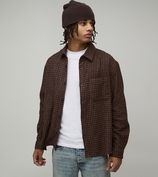 Curved Hem Micro Check Oversized Shirt