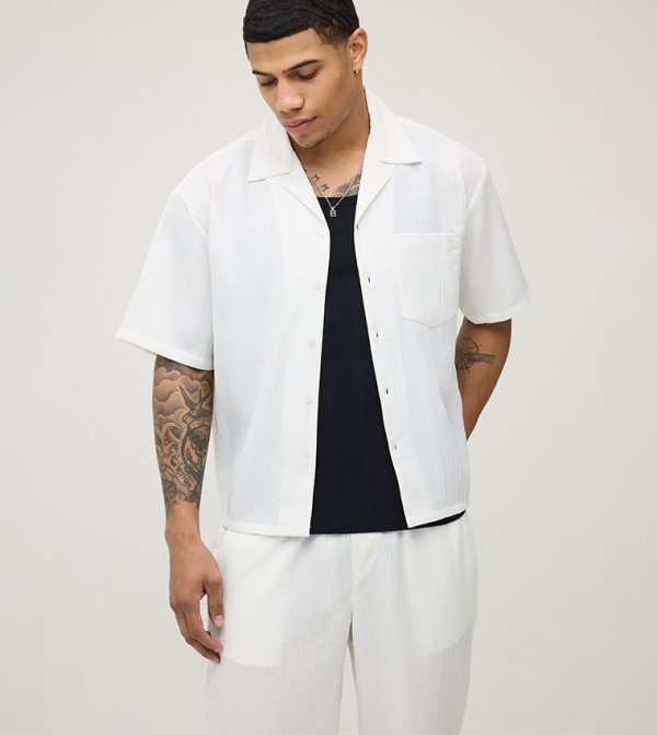 Short Sleeves Plunge Irregular Pleated Oversized Shirt