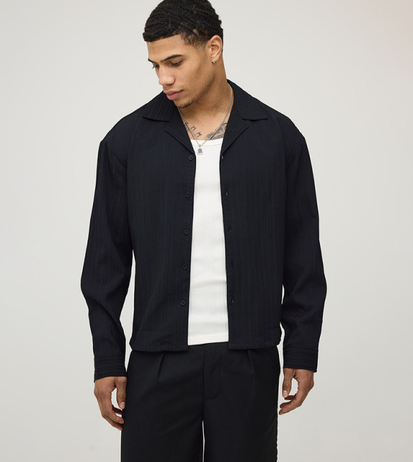 Long Sleeves Irregular Pleated Boxy Fit Shirt